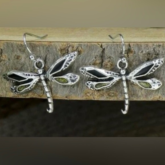 “Dragonfly” Firefly Silver Black & Green Iridescent Glitter Winged Insect Dangle - Picture 13 of 16